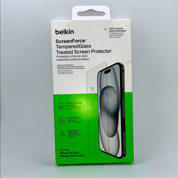 Belkin ScreenForce Tempered Glass Screen Protector iphone 15 plus or 14 pro max - Picture 1 of 8
